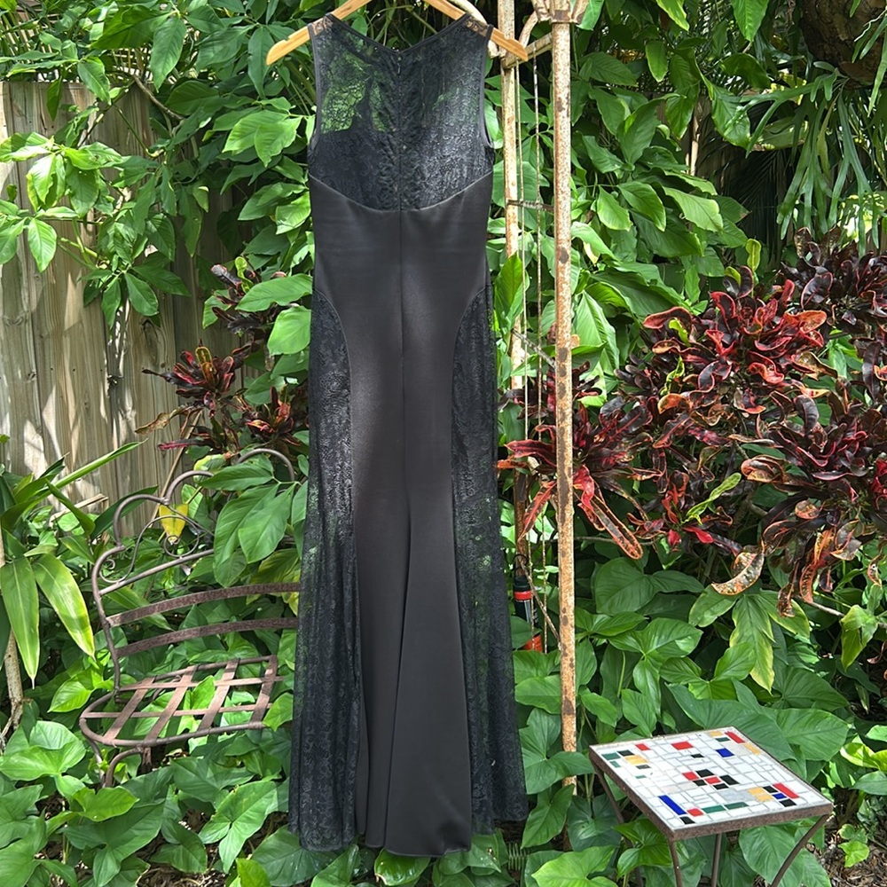 Vintage Jessica McClintock Made in USA Black Lace Panel Formal Sleeveless Dress - Picture 4 of 7